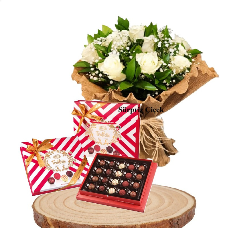 15 Beyaz Gül Buketi ve Bolçi  Truffello