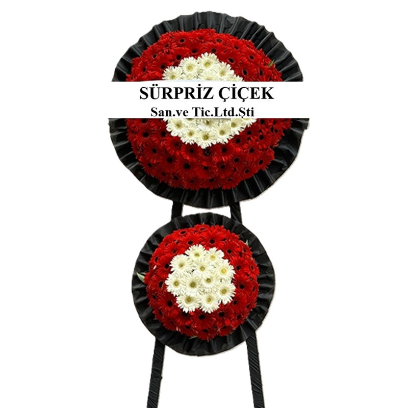 Kırmızı Beyaz İki Katlı Cenaze Merasim Çelengi
